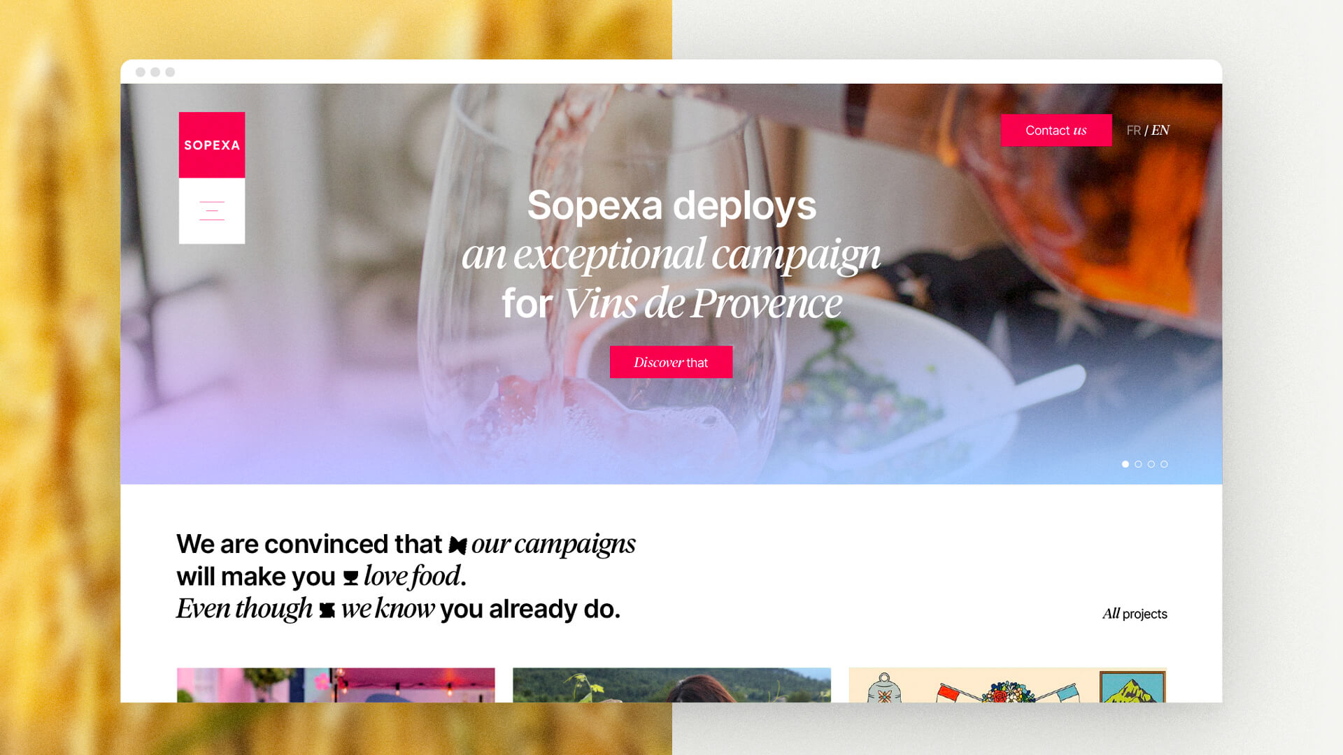 Page d'accueil du site web de l'agence Sopexa